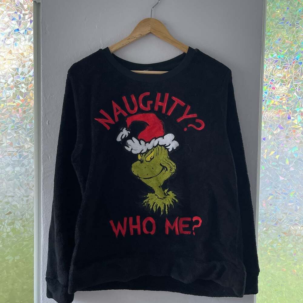 Grinch 'Naughty? Who Me?' Christmas Holiday Long Sleeve Sweatshirt